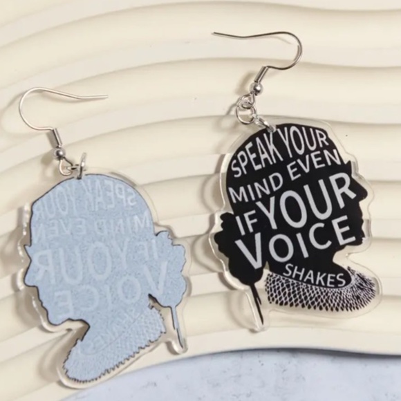 NWT Supreme Court Justice Ruth Bader Ginsburg Pierced Dangle Earrings in Silver! - Picture 2 of 3